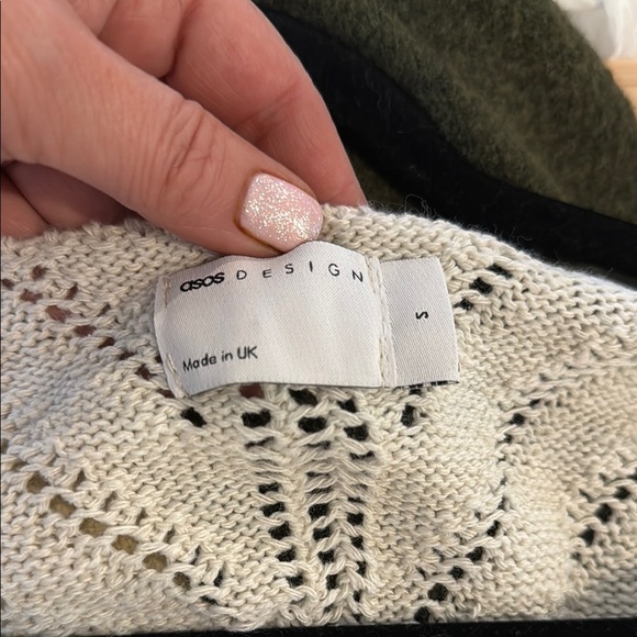 ASOS Cream V-Neck Open Weave Cotton Blend Cropped Sweater - Picture 3 of 3